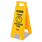 Rubbermaid Commercial Products Multilingual Closed Caution Sign, 26Inch, Yellow, 2Sided, Easy Storage, Floor Warning Sign us
