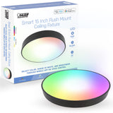 Feit Electric Smart Ceiling Light Fixture, 15 Round Flush Mount, Color Changing, Music Sync, Works with Alexa and Google Home As