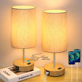 Table Lamps Set of 2 Touch Control, 2 USB Charging Ports&AC Outlet, 3-Way Dimmable Bedside Nightstand Lamp with Flaxen Fabric Sh