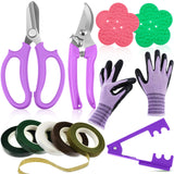 WILLBOND 11 Pcs Floral Tool Kit Rose Leaf Thorn Stripper Rose Pruning Shears Trimmer Remover Garden Floral Gloves Tapes Florist