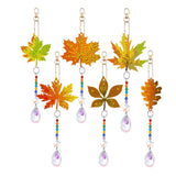 ckujjui 6 Pcs Fall Diamond Art Kits Sun Catcher Thanksgiving Maple Leaves Wind Chimes with Crystal Pendant Double Sided Kits for