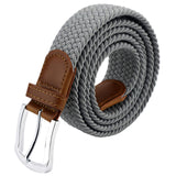 Maikun Mens Belt, Elastic Braided Belts For Mens, Stretch Woven Belt With Leather Tip (Grey, 120Cm Long)