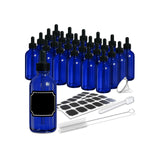 Nevlers Cobalt Blue Glass Bottle with Dropper 4 oz 24 Pack | Leakproof Glass Dropper Bottle Set with Funnel, Brush, Marker & Lab