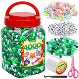 IOOLEEM Green Solid & Glitter Bulk Pony Beads - 4000pc Kit for Friendship Bracelets & Jewelry Making, Easy Storage