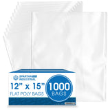 Spartan Industrial - 12X 15(1000 Count) 1.1 Mil Flat Open End Clear Plastic Poly Bags - for Proofing Bread Dough, Packag