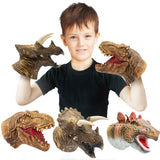 Yolococa Dinosaur Hand Puppets Realistic Latex Soft Animal Head Toys Set, Hand Puppet Toys Gift for Kids, Party Show Imaginative