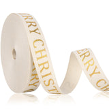 20 Yard Christmas Merry Natural Cotton Ribbon Christmas Glitter Elegant Ribbon for Craft Gift Wrapping(Golden)