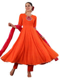 Gosriki Women'S Rayon Viscose Anarkali Leheriya Embroidered Kurta With Pant & Dupatta (Ustaad Orange-Gs_S_Orange_Small),Orange,,B0DX271N9S
