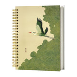 WPQTHIP Vintage Japanese Crane in Clouds Spiral Notebook 5.5 x 8.3, Traditional Oriental Asian Zen Sage Green Bird Journal, Bird