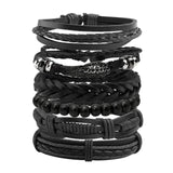 Mafnee Mens Bracelet Braided Leather Bracelet Punk Rock Cuff Bracelets Wrap Bracelet for Men Women Black