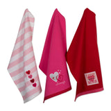 DII Valentine's Day Collection Kitchen, Dishtowel Set, 18x28, Embellished Hearts, 3 Piece