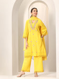 Libas Women'S Pure Cotton Embroidered Kurta Sets (99414_Yellow_M)
