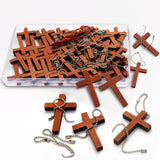 Gtudkae 1 Box 70 Pack Wooden Pocket Cross Charms and 70 Chains, Pure Natural Wooden Crosses Pendants for Church Praying,Easter,