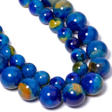 Nitopupu 38pcs 10mm Natural Blue and Yellow Painted Agate Round Gem Stone Beads for Jewelry Making Adults DIY Bracelet Necklace