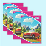 Four Line Notebooks | Set of 4 | Car in Hills Soft Bound Four Line School Notebooks for kids | 172 Pages | 18x24cm | 58GSM | Exe