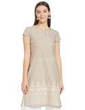 W Beige Cotton Ethnic Motif Regular Kurta for Women