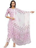 Anni Designer Women'S Cotton Blend Straight Printed Kurta With Pant & Dupatta (Ratnapriya Purple-Cmd_L_Purple_Large),Purple,L
