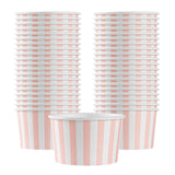 Coppetta 5-Ounce Dessert Cups, 50 Disposable Ice Cream Cups - Lids Sold Separately, Striped, Pink And White Paper FroYo Bowls, F
