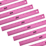 JAM PAPER Strong Aluminum Bulk Rulers - 12 Inch - Metal Ruler with Non-Skid Cork Backing - Fuchsia Metallic - 12/Pack