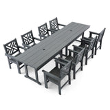 AXMOLM 10 Piece HDPE Outdoor Dining Set for 8, Patio Dining Furniture Set with 2 Table and Umbrella Hole, Outdoor Table and Chai