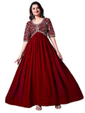 Wedani Georgette Embroidered Long Gown For Women Maroon,MAROON,XL
