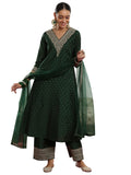 Libas Womens Woven Design Silk Blend A-Line Kurta With Trousers And Dupatta