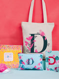 Doodle Monogram D Diary Gift Set With Tote Bag And Pouch | B6 Soft Bound Ruled Notebook | Stationery Gift Set For Women