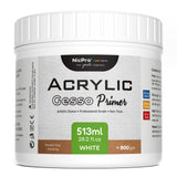 Nicpro White Gesso Primer for Acrylic Painting(28.2 Oz / 513ML), Excellent Coverage, Gesso Surface Prep Medium for Acrylic Paint