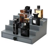 Fengligoo Cologne Organizer for Men - 4 Tier Wooden Grey Cologne Display Stand with Drawer and Hidden Compartment, Mens Cologne