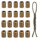 UNICRAFTALE 20Pcs 2 Styles Paracord Bead Column Lanyard Beads Antique Bronze European Beads Parachute Bead Metal Texture Connect
