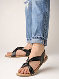 Shoetopia Cross Strap Black Flat Sandals For Women & Girls /Uk8,Black,8,B0C6TY6N9C
