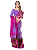 Leriya Fashion Saree For Women - Cotton Silk Traditional Print & Golden Zari Designer Rich Border With Un-Stitched Blouse Piece Suitable For Festival, Function, Occasional For Ladies (Purple)