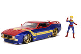 Jada Marvel 1:24 1973 Ford Mustang Mach 1 Diecast Car with 2.75 Captain Marvel Figure, Toys for Kids and Adults