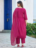 Sanisa Women'S Art Silk Sequence Embroidery Work Alia Cut Kurta With Pant And Dupatta Set| Ethnic Set | Suit Set | Kurta Set(163Kbd1756N-Xl_Dark Pink)