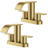 FORIOUS Brushed Gold Bathroom Sink Faucet, Waterfall 4 Inch Centerset Bathroom Faucets with Metal Pop up Drain and cUPC Hose for