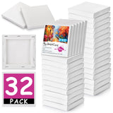 32PCS Mini Canvases for Painting - 3 x 3 in Bulk Small Square Stretched Canvases, 0.4 in Thick Blank Canvas for Students, Art Su