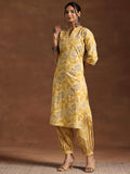 Libas Womens Printed Cotton Straight Kurta With Salwar Mustard M