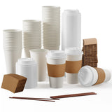 100 Pack 16 oz Paper Coffee Cups, Disposable Hot/Cold Beverage Cup with Lids, Sleeves, and Stirrers, Suitable for Home, Shops an