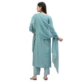 Stylum Women'S Floral Printed Rayon Kurta Pant Dupatta Set (Kpdaquaseal40_Blue, L)