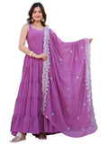 Wedani Pink Georgette Solid Anarkali Kurta For Women,LIGHT PURPLE,XL,,,