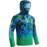 Rodeel UPF 50+ Mens Long Sleeve Performance Fishing Hiking Shirt with Mask UV Neck Gaiter Hoodie Green