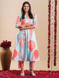 Anni Designer Women'S Rayon Blend Anarkali Printed Kurta With Pant (Santra Orange-Vks05_L_Orange_Large),Orange,L,,,