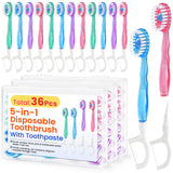 36 Pack 5in1 Mini Disposable Toothbrush, WaterlessToothbrushes (Mint)
