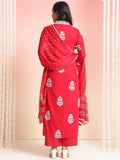 Anni Designer Women'S Rayon Viscose Printed Straight Kurta With Pant & Dupatta (Belagavi Red-Vks05_4Xl_Red_Xxxx-Large),Red,4XL,Rayon Blend,Classic,