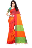 DHRUVI TRENDZ Womens Cotton Silk Saree (Dt-S1223_Orange_One Size_Orange)