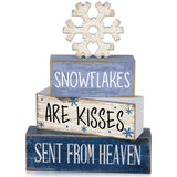 Lineshading 4 Pcs Christmas Table Decorations Wooden Snowflake Decor Winter Tiered Tray Decor Rustic Snow Block Signs Gift Farmh