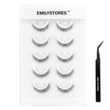 EMILYSTORES False Eyelashes, 5 Pairs Wispy Light Pre-Glued Self Adhesive Lashes with Applicator (DLP03)