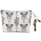 Highland Cow Cactus Makeup Bag for Women Lady Bestie, Large Capacity Makeup Pouch Travel Organizer Toiletry Cosmetic Bag, Black