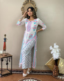 Anni Designer Women'S Cotton Blend Printed Straight Kurta With Pant (Pupet White_Xxl_White_Xx-Large),White,2XL,Cotton Blend,Regular,Pants