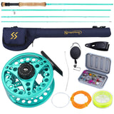 Sougayilang Fly Fishing Combo, 4 Piece Fly Rod and CNC Machined Aluminum Alloy Reel Complete Starter Package with Rod Bag-Turquo